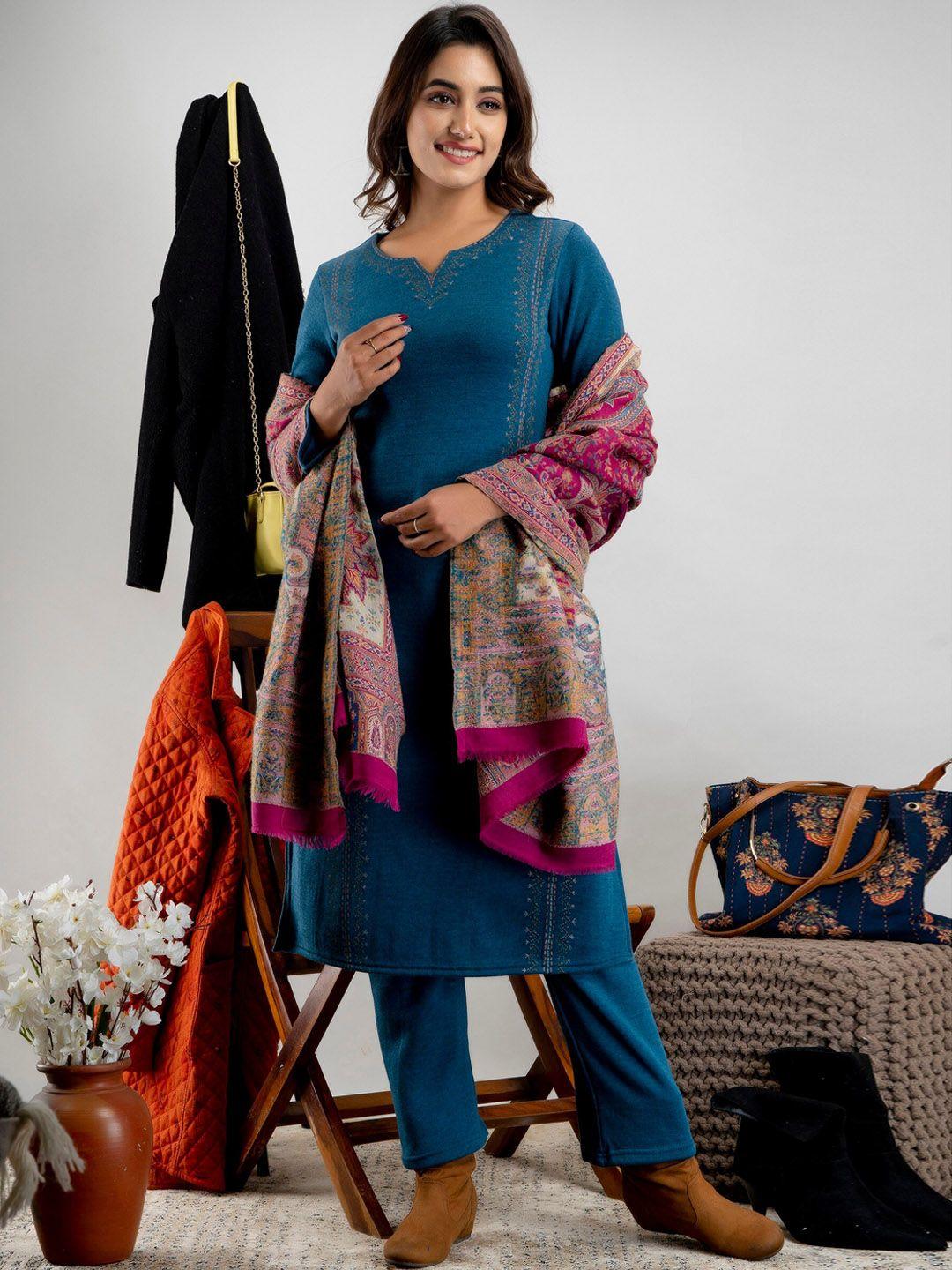 suti ethnic motifs printed round neck kurta with trousers