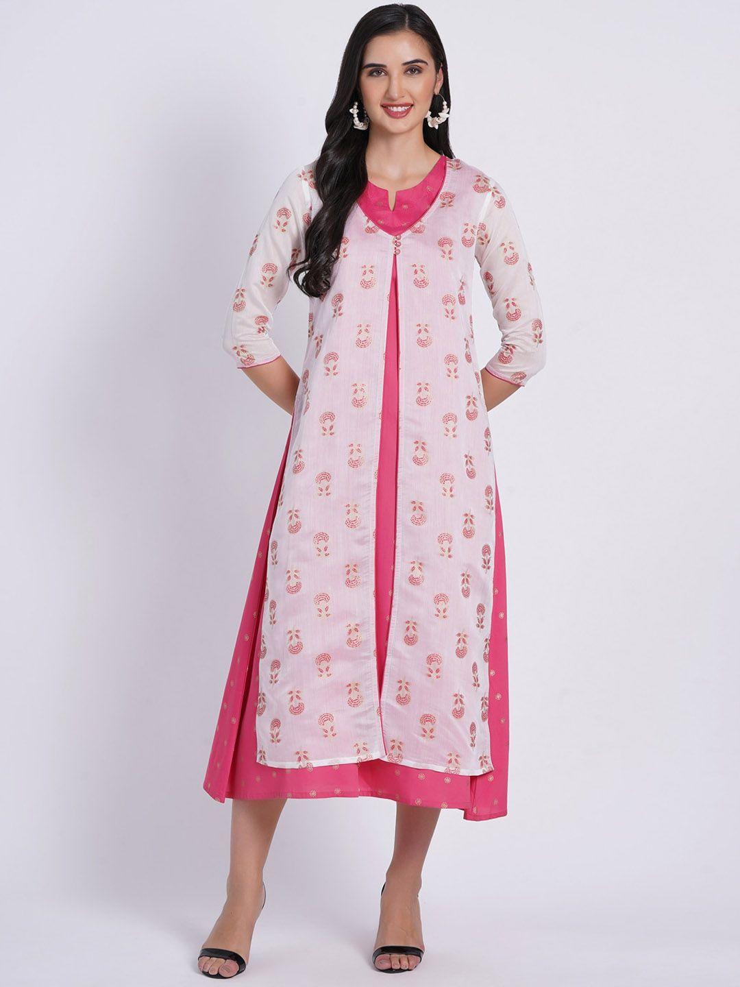 suti ethnic motifs printed silk a-line midi ethnic dress