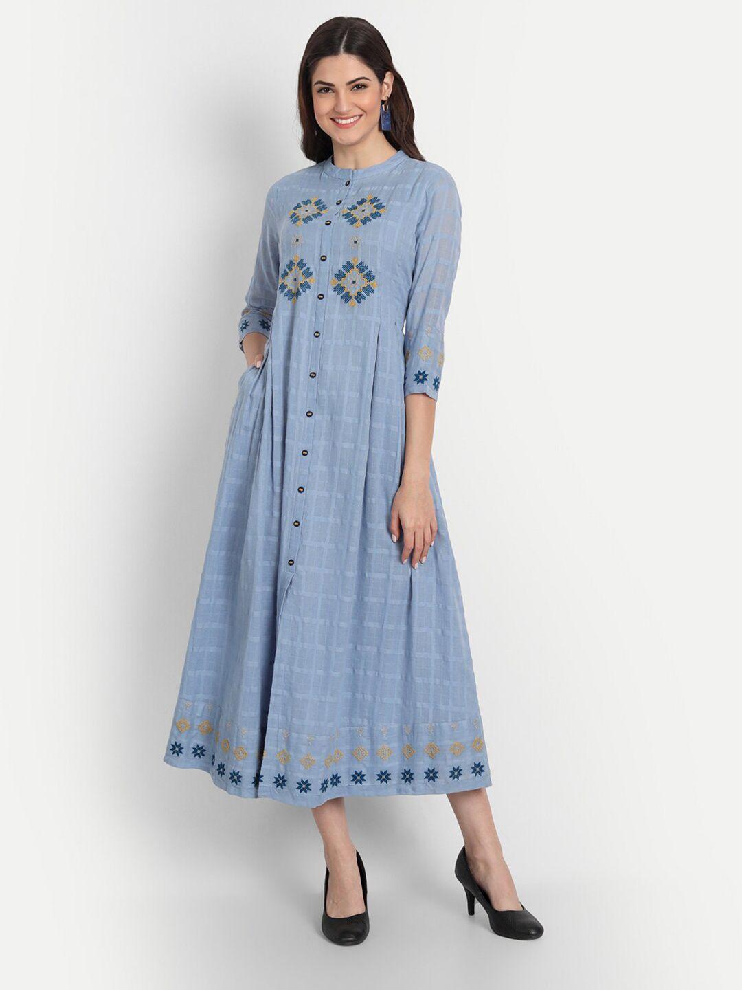 suti floral print cotton embroidered fit & flare midi dress