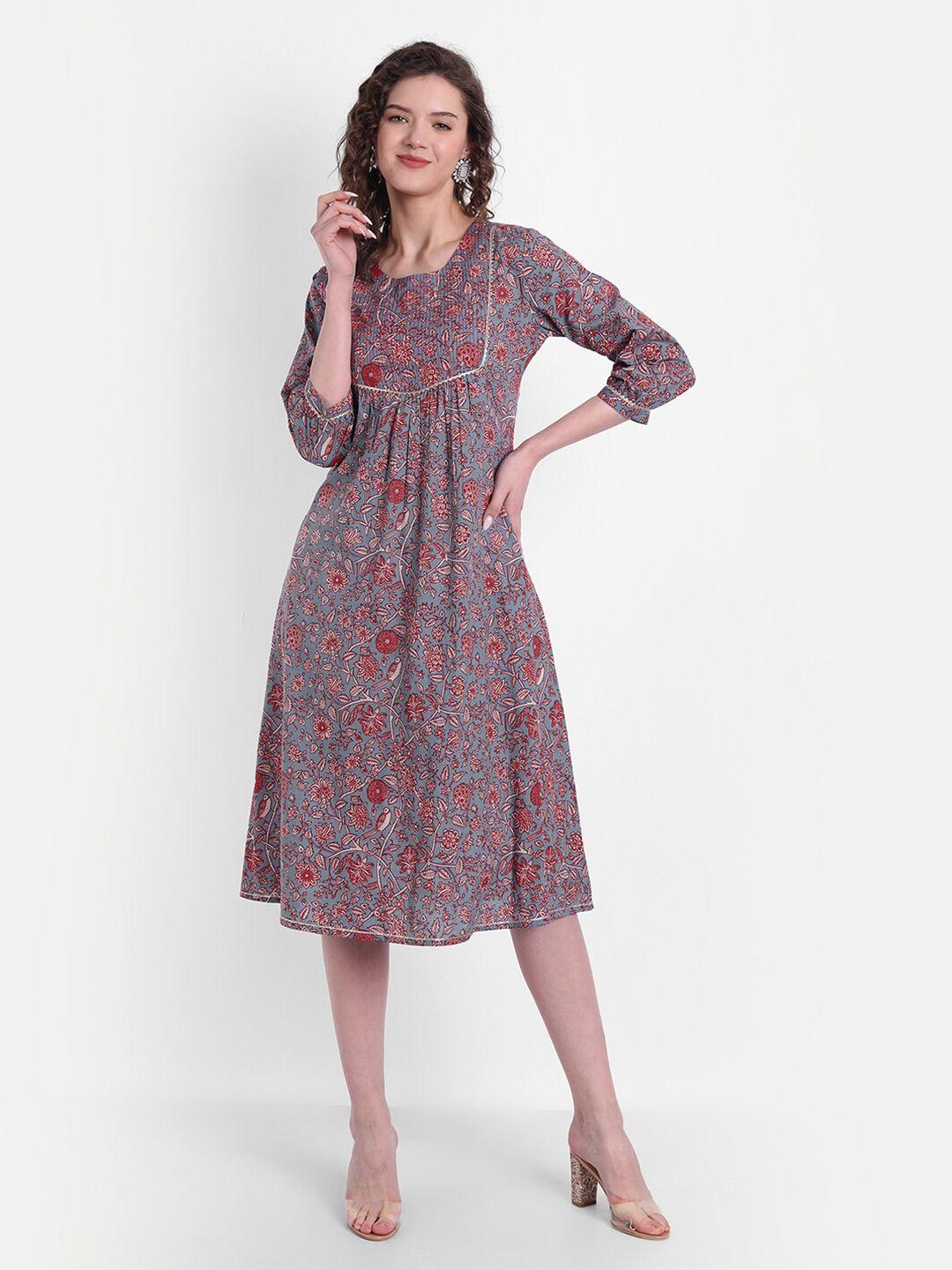 suti floral printed cotton a-line midi dress