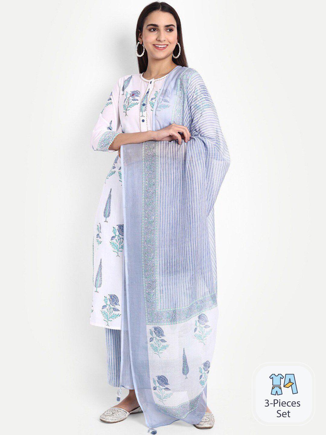 suti floral printed regular gotta patti pure cotton kurta with trousers & dupatta