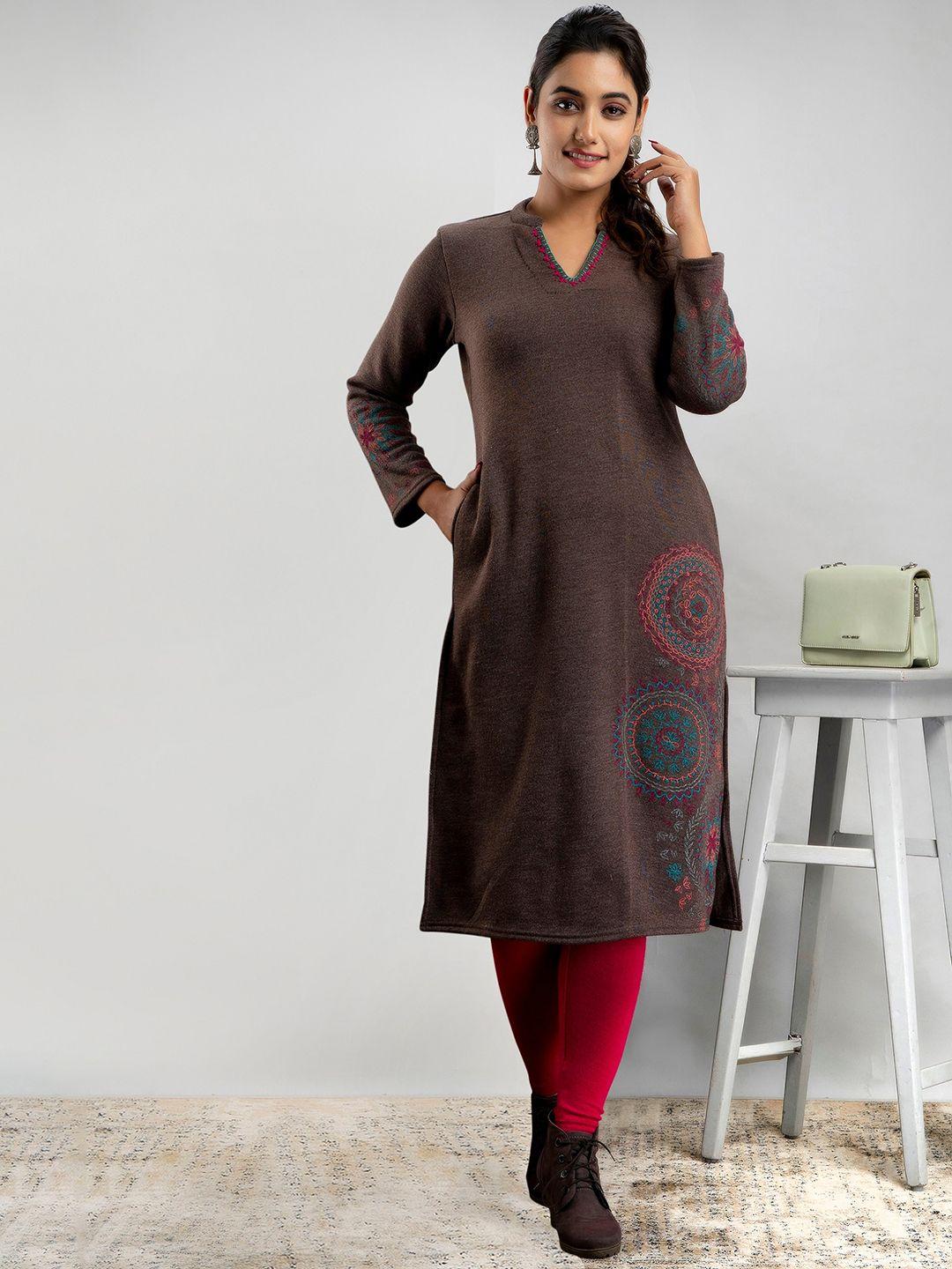 suti floral printed thread work kurta