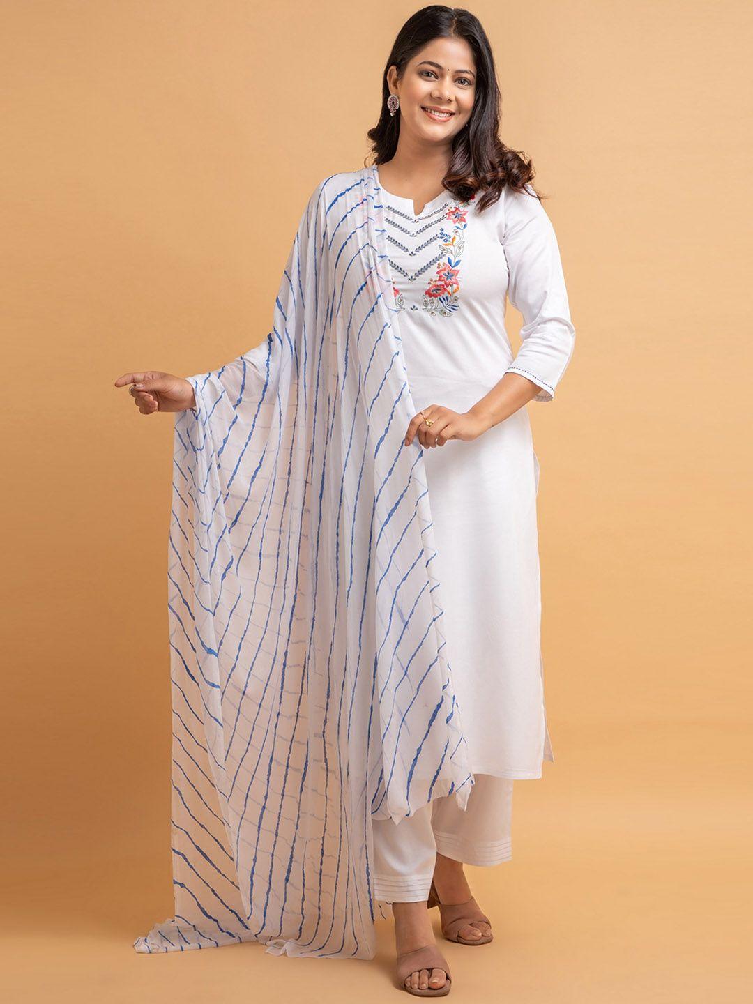 suti floral yoke design regular thread work kurta with trousers & dupatta