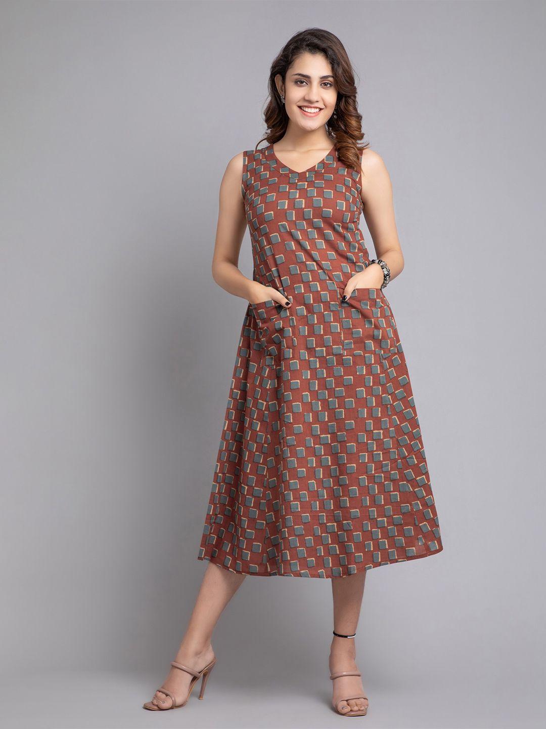 suti geometric printed cotton a-line dress