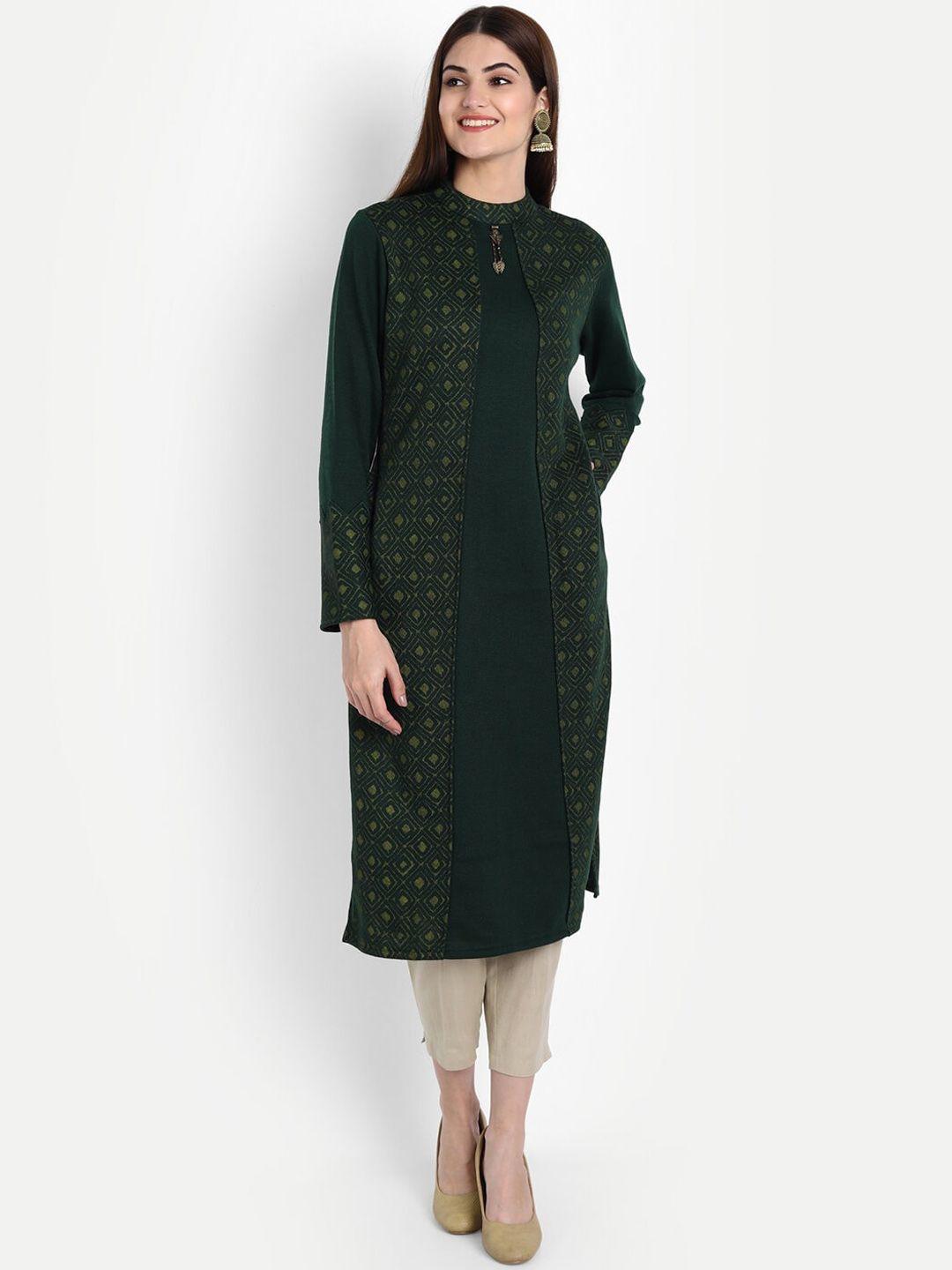 suti geometric printed high neck woollen straight kurta