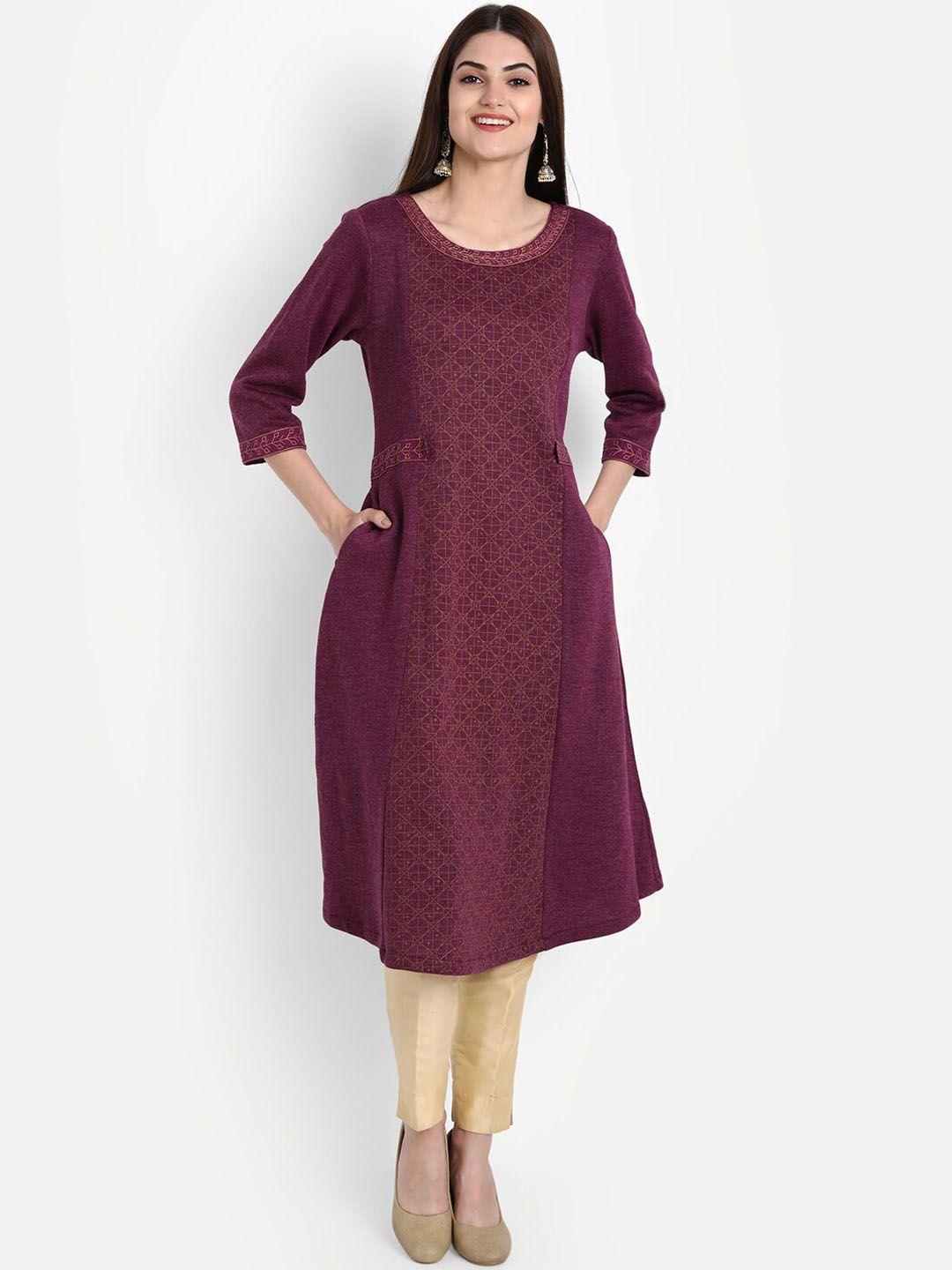 suti geometric printed woollen a-line kurta