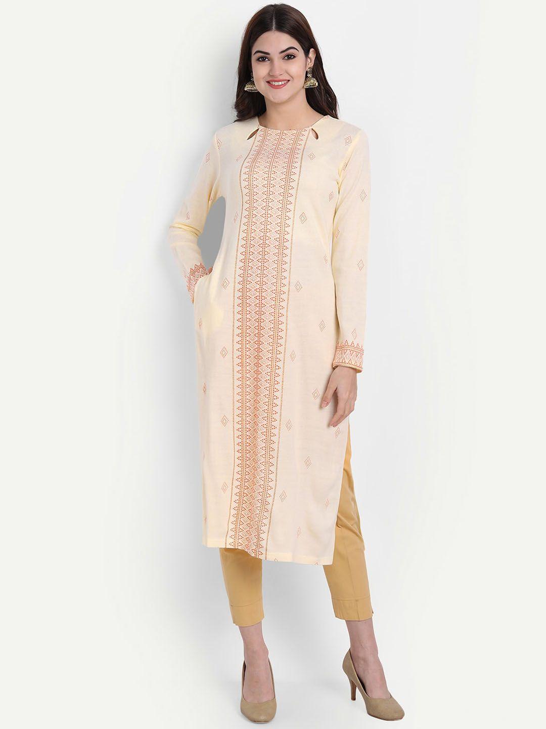 suti geometric woven design woollen straight kurta