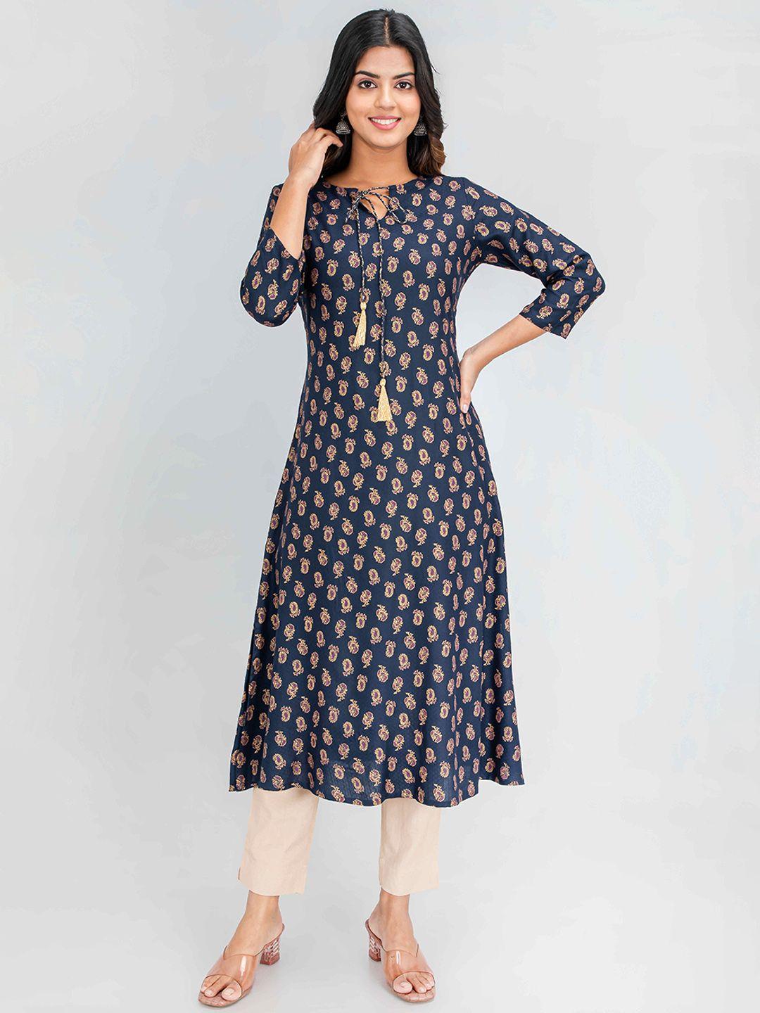 suti paisley printed tie up neck kurta