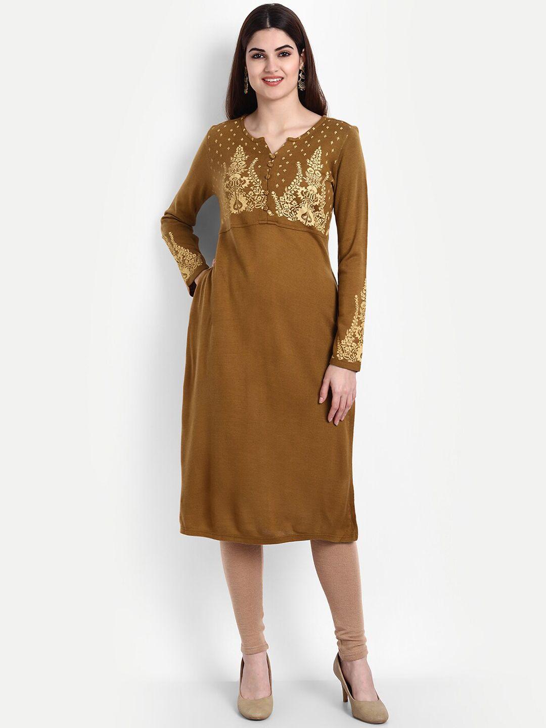 suti round neck ethnic motifs printed wool kurta