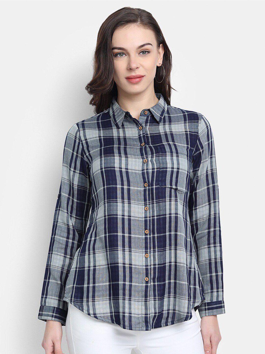 suti tartan checks spread collar pure cotton casual shirt