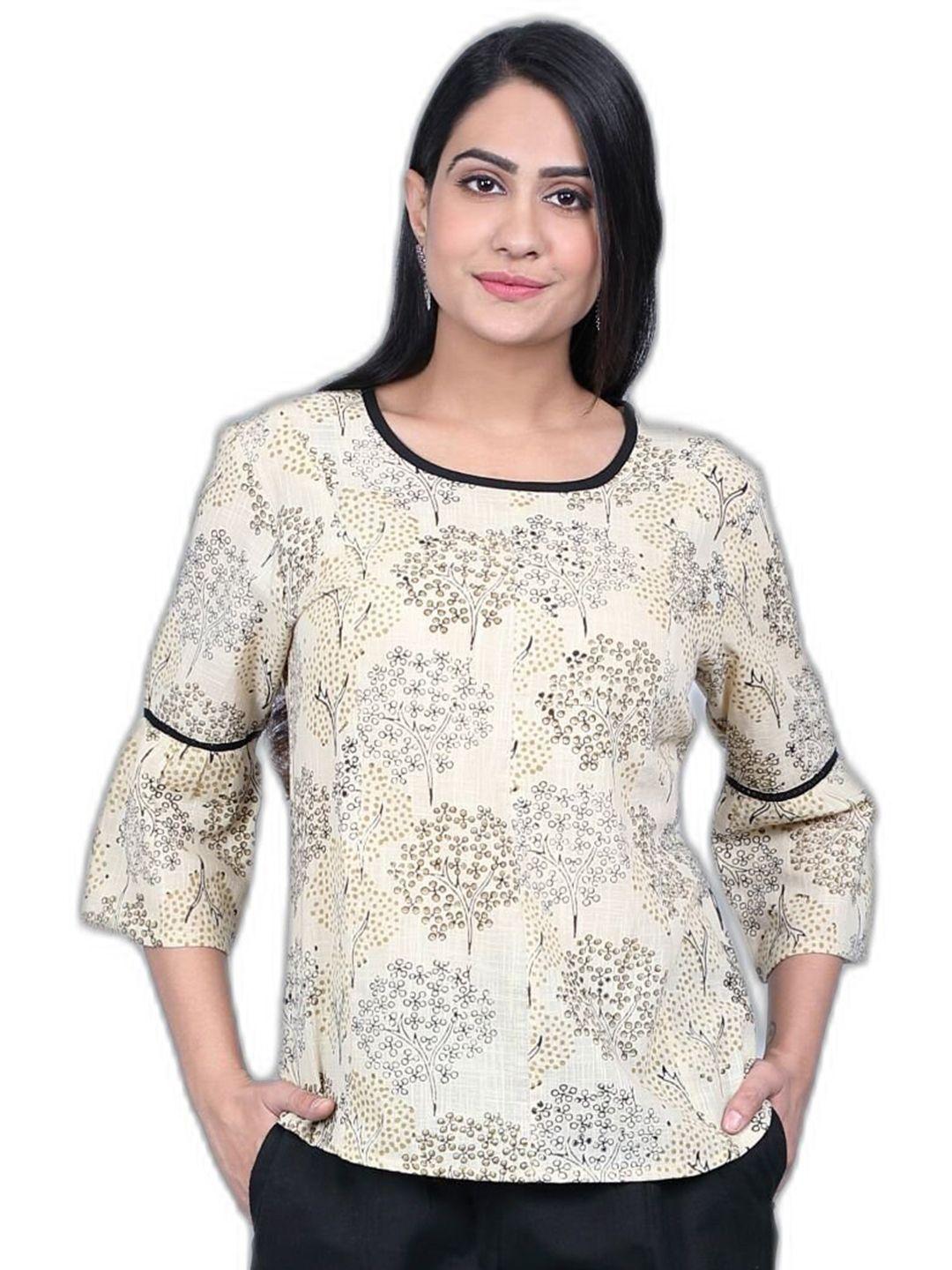 suti women beige & black floral printed top