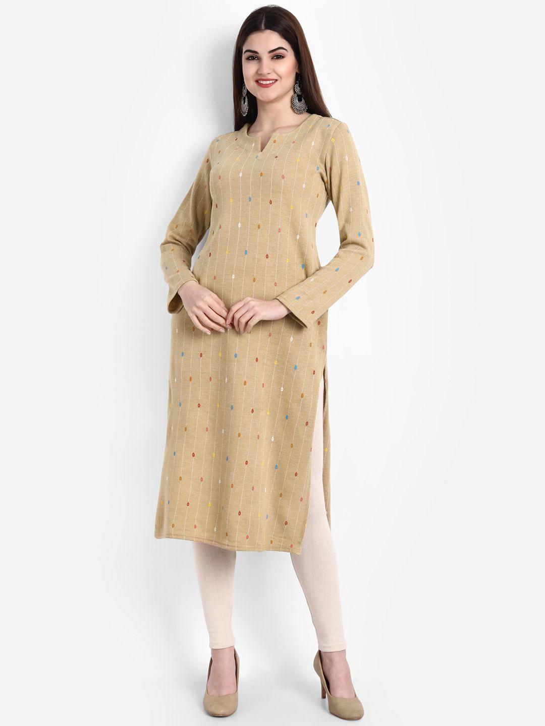 suti women beige ethnic motifs printed kurta