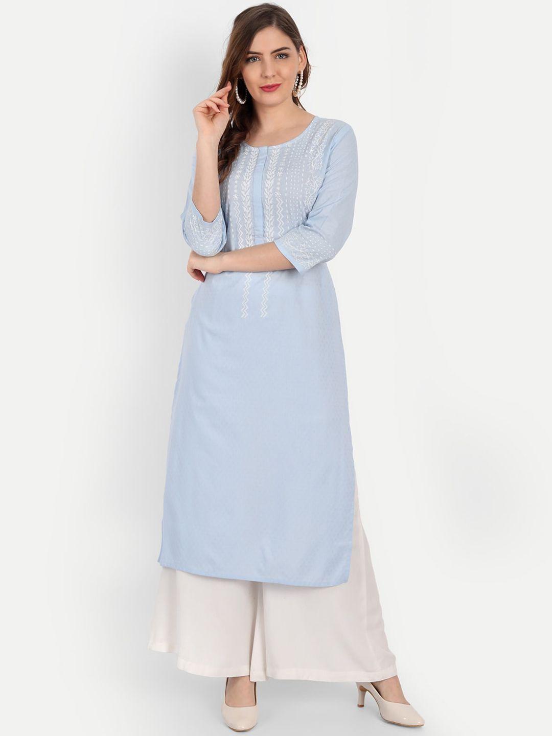 suti women blue & white printed straight kurta