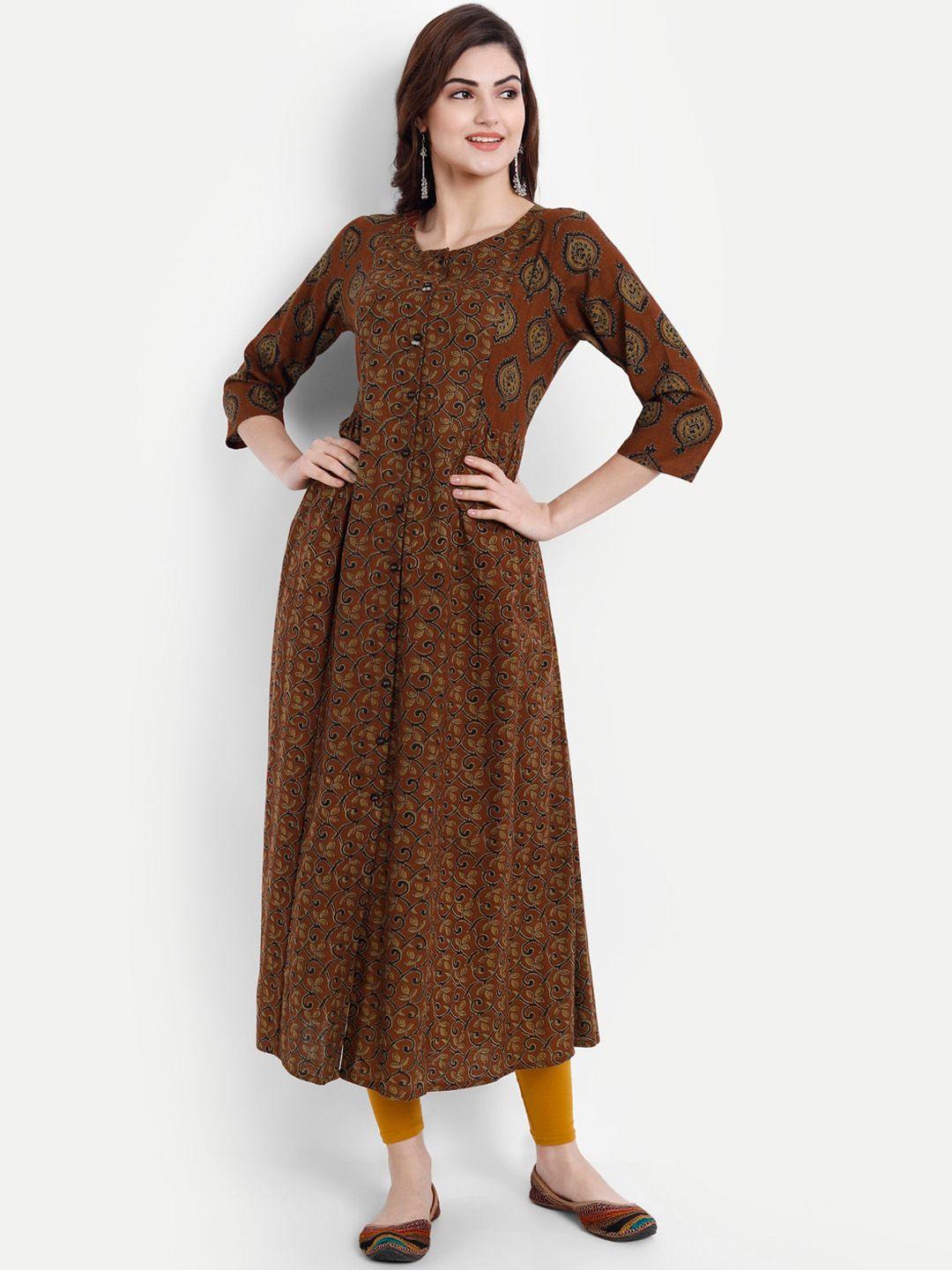 suti women brown & mustard cotton printed kurta