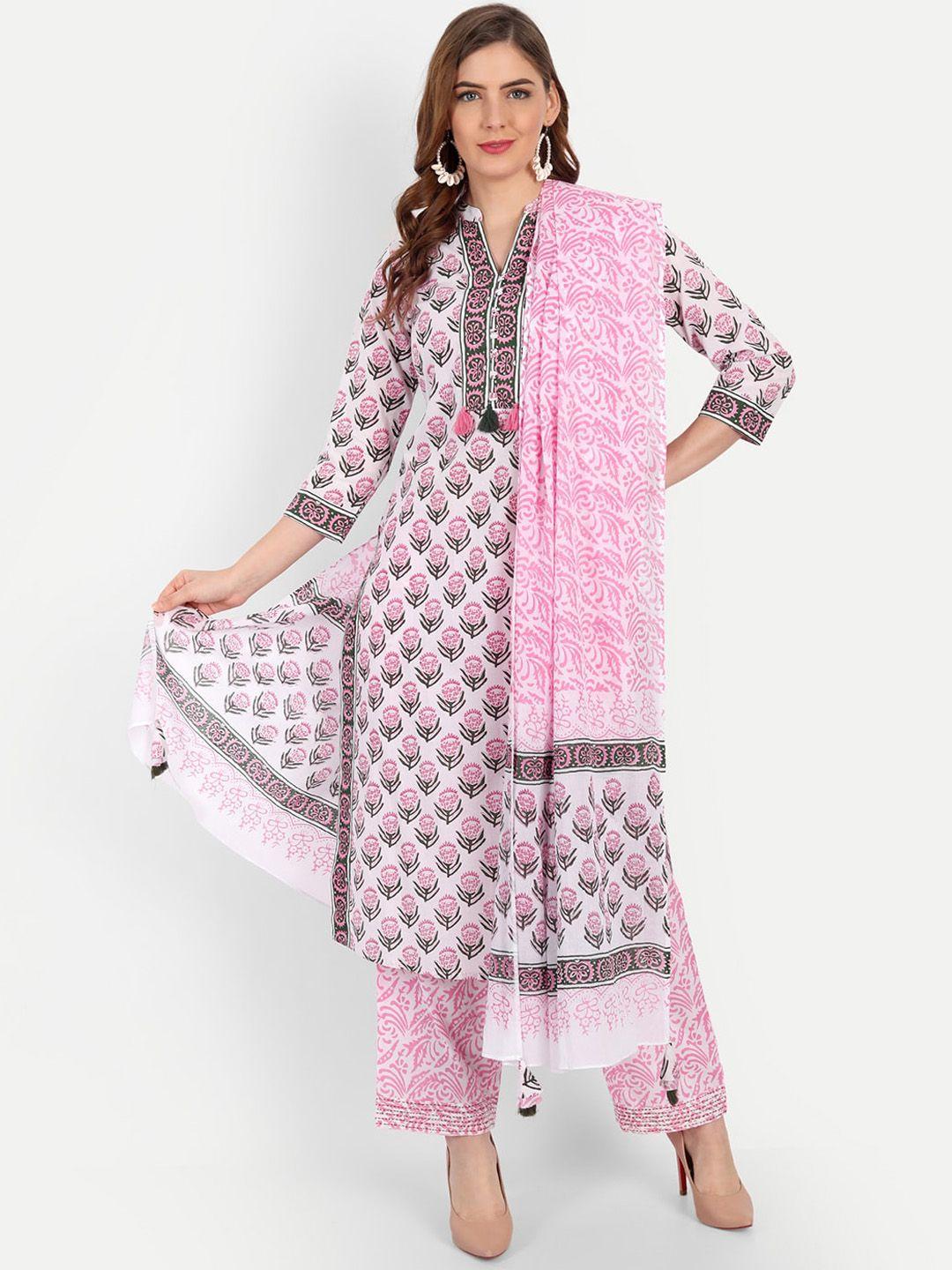 suti women ethnic motifs printed pure cotton kurta with trouser and dupatta