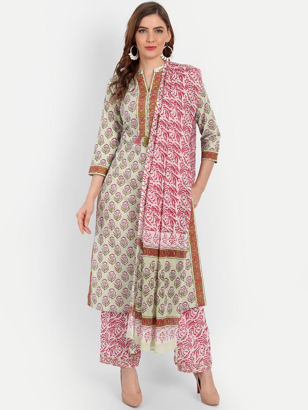 suti women ethnic motifs printed pure cotton kurta with trousers & with dupatta