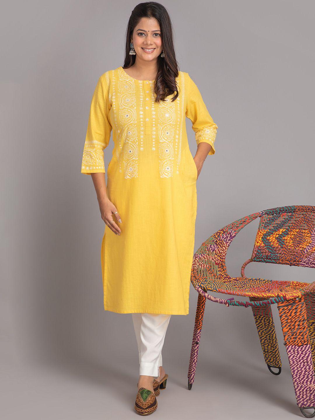 suti women ethnic motifs striped thread work kurta