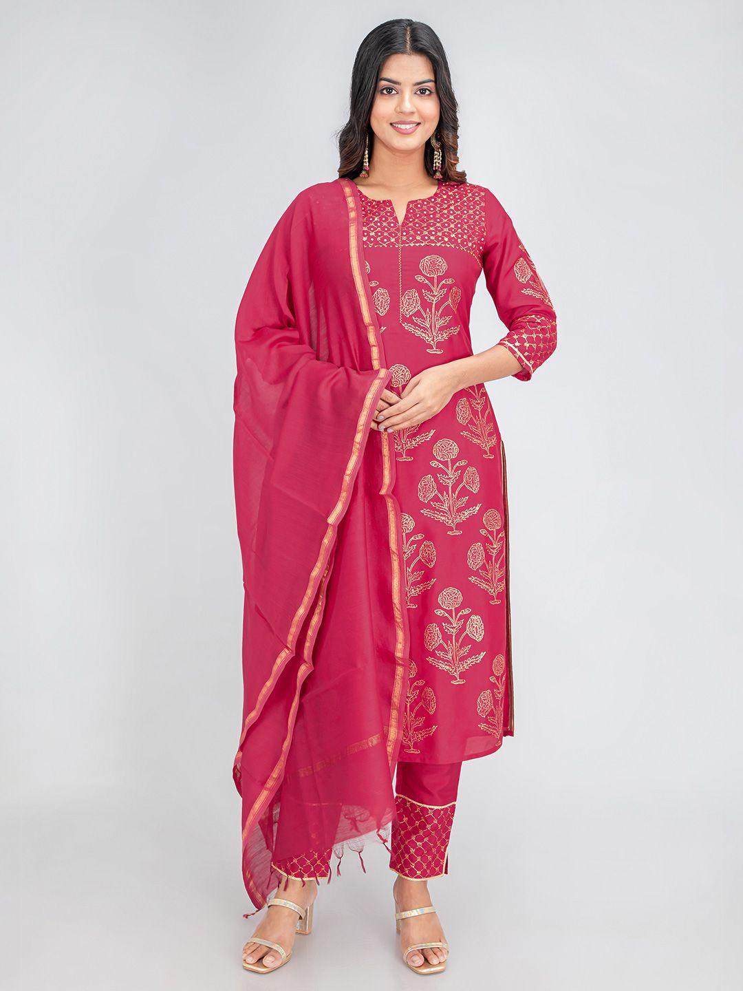 suti women floral printed kurta with trousers & dupatta