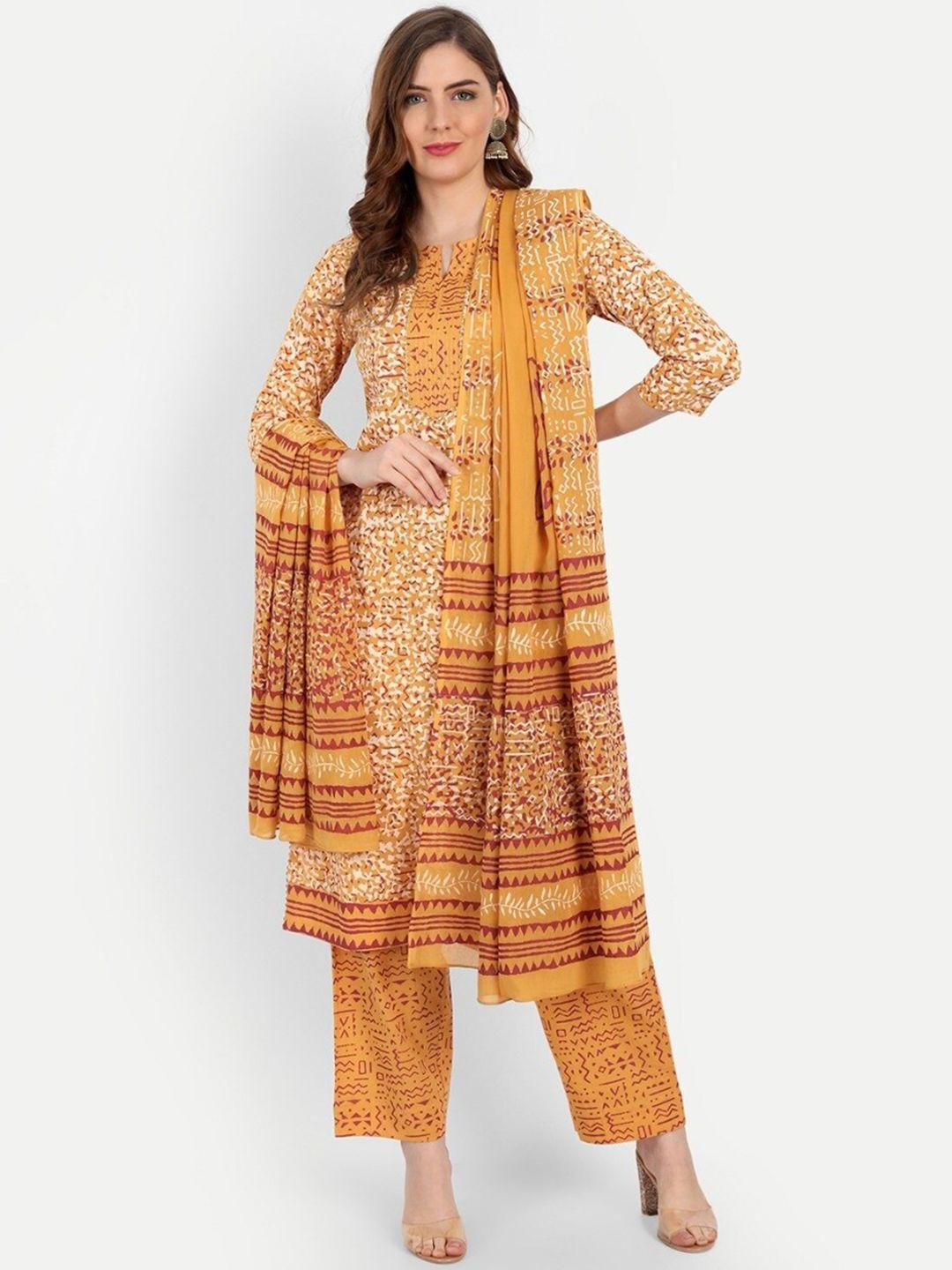 suti women gold-toned ethnic motifs embroidered empire gotta patti pure cotton kurti with trousers & with