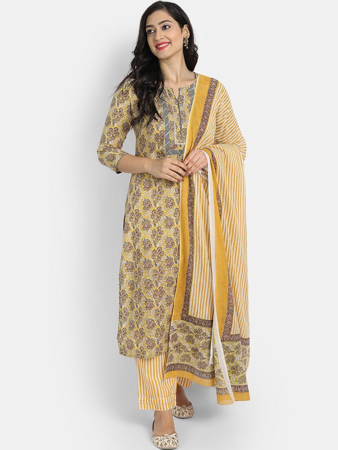 suti women gold-toned ethnic motifs printed pure cotton kurta with trousers & with dupatta