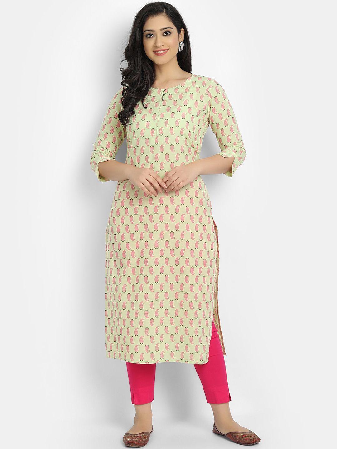 suti women green & pink paisley printed kurta