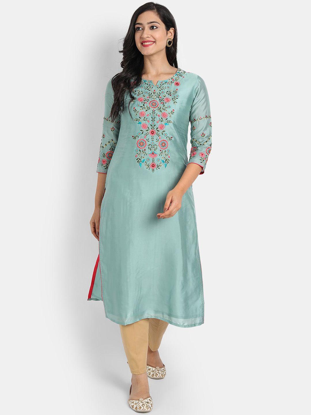 suti women green thread work kurta