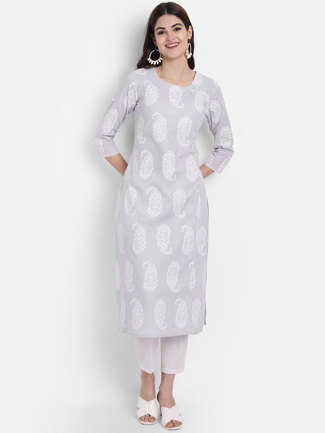 suti women grey ethnic motifs embroidered chikankari kurta