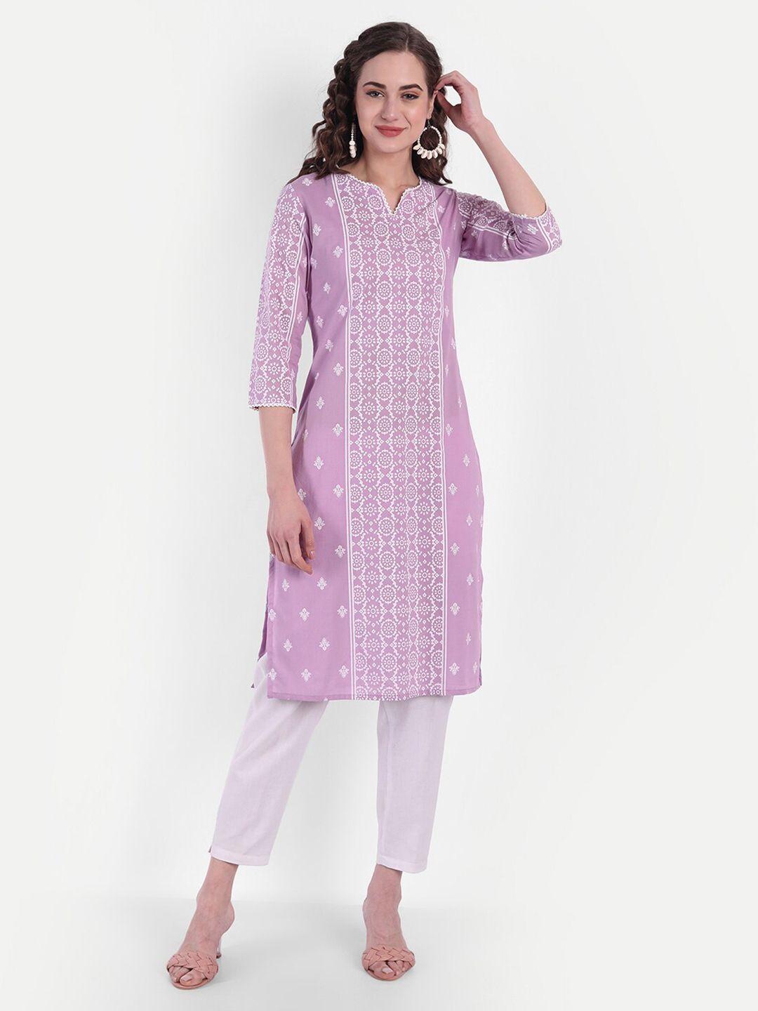 suti women lavender ethnic motifs printed cotton kurta