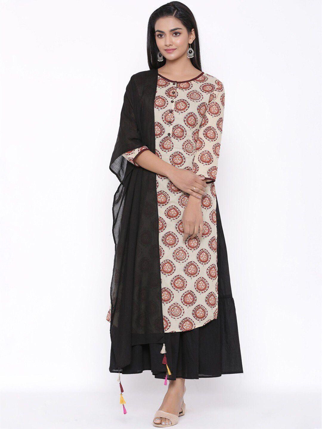 suti women maroon ethnic motifs printed keyhole neck flared sleeves gotta patti kurta