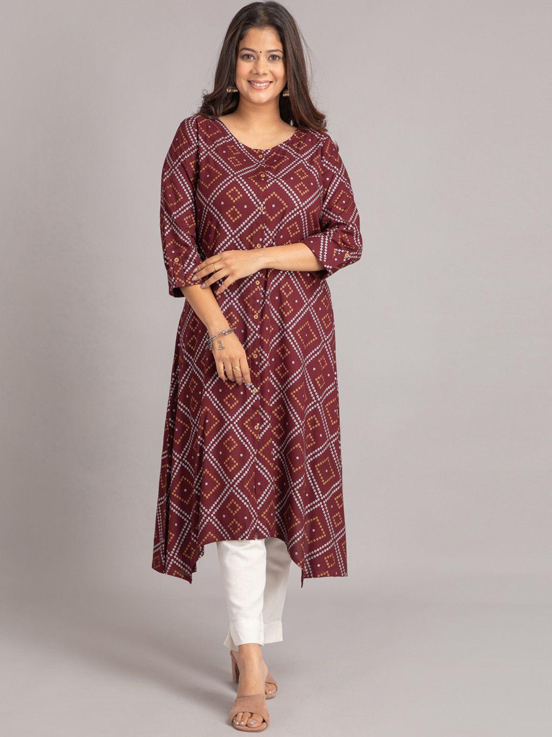 suti women maroon geometric printed sequinned kurta