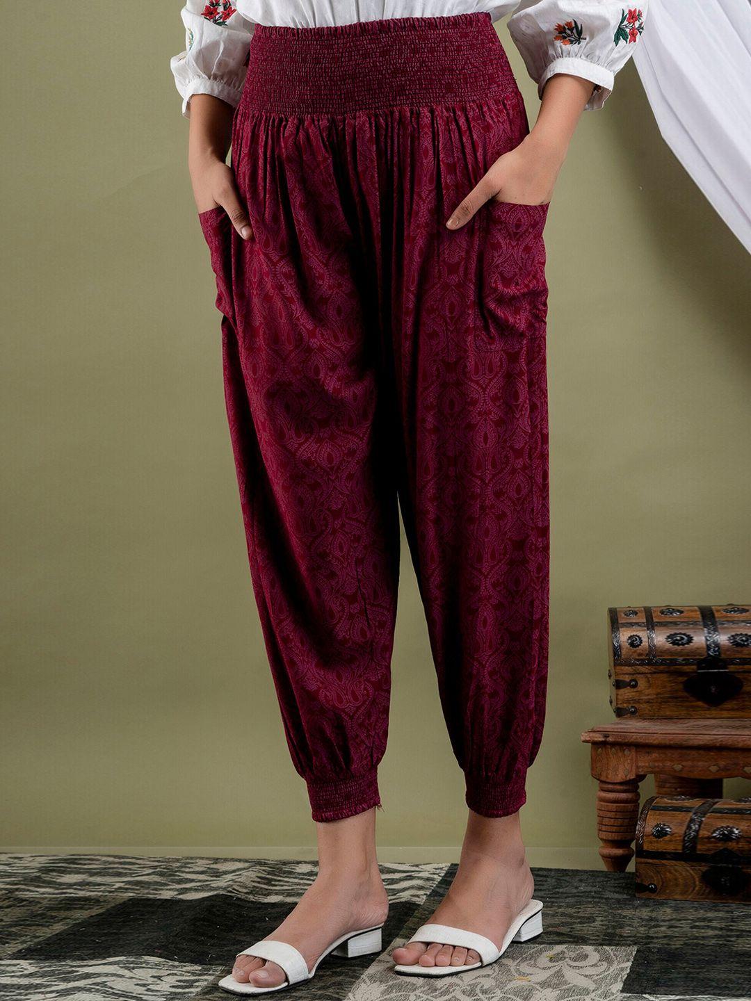 suti women maroon relaxed high-rise joggers trousers