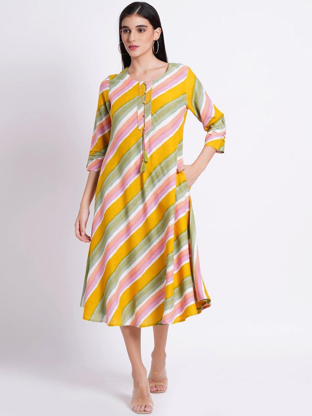 suti women mustard yellow striped flared sleeves gotta patti kurta