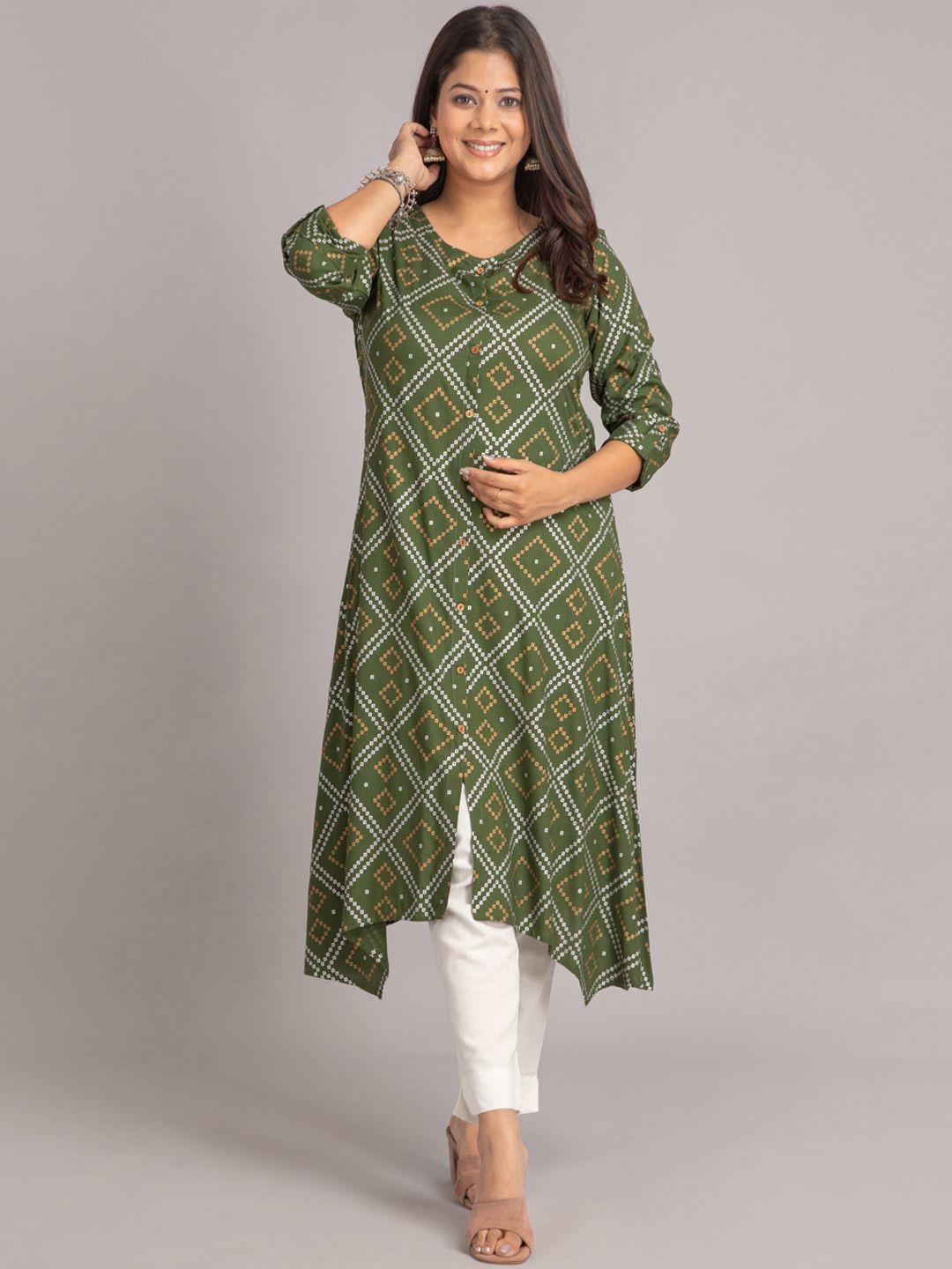 suti women olive green ethnic motifs printed sequinned kurta