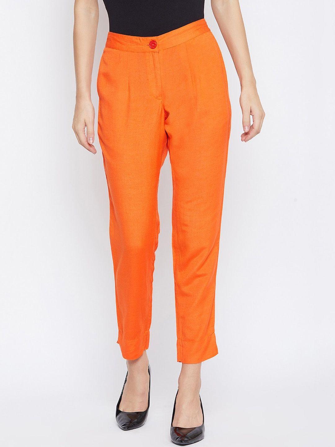 suti women orange comfort slim fit trousers