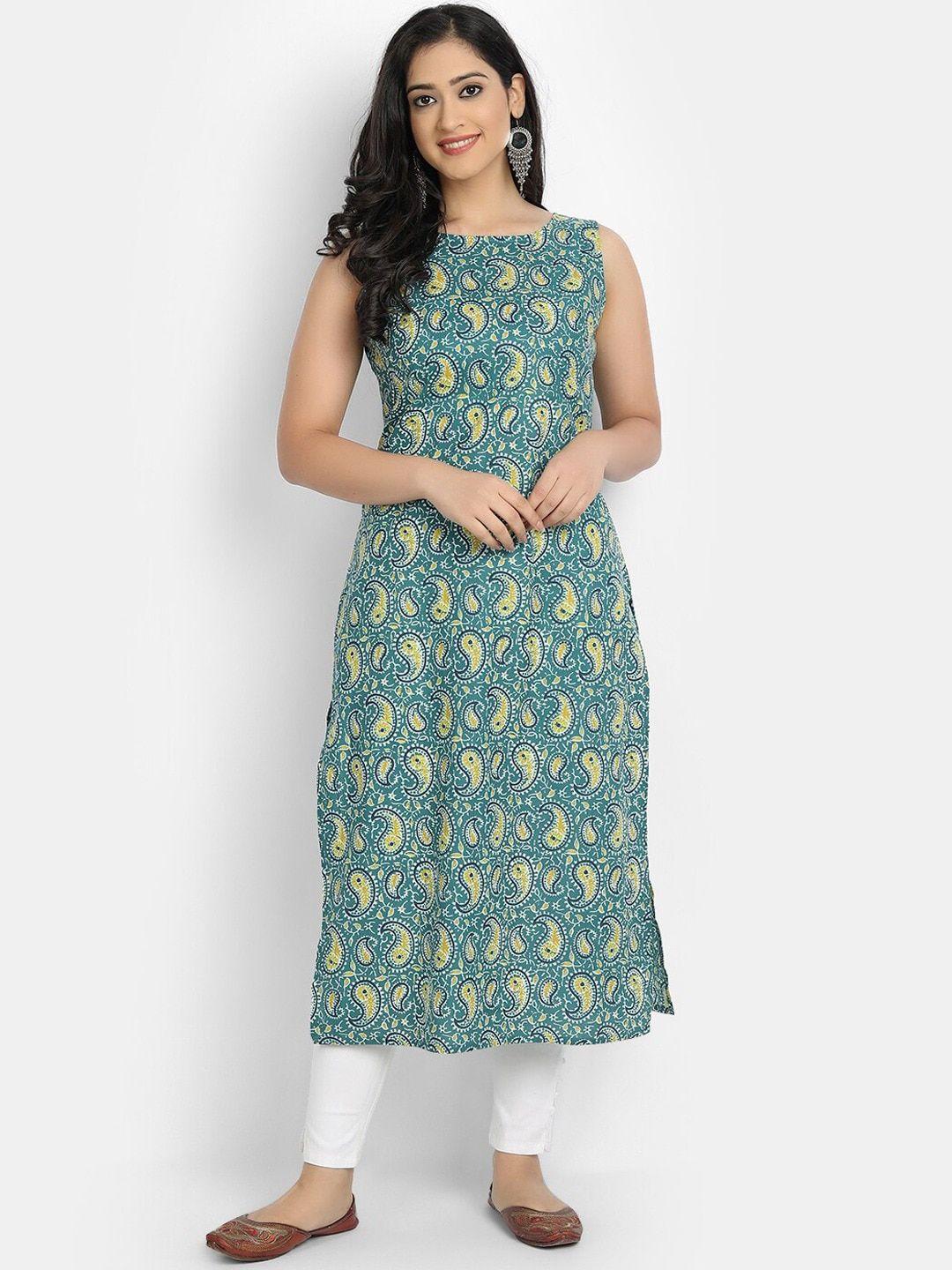 suti women paisley printed sleeveless cotton kurta