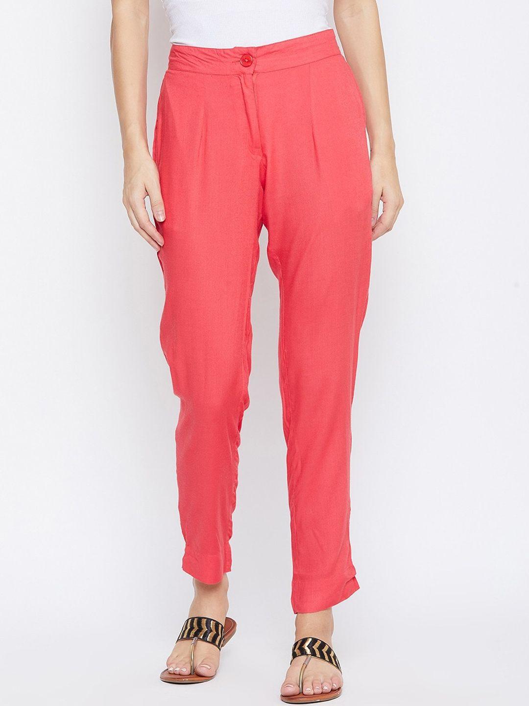 suti women pink comfort slim fit pleated trousers
