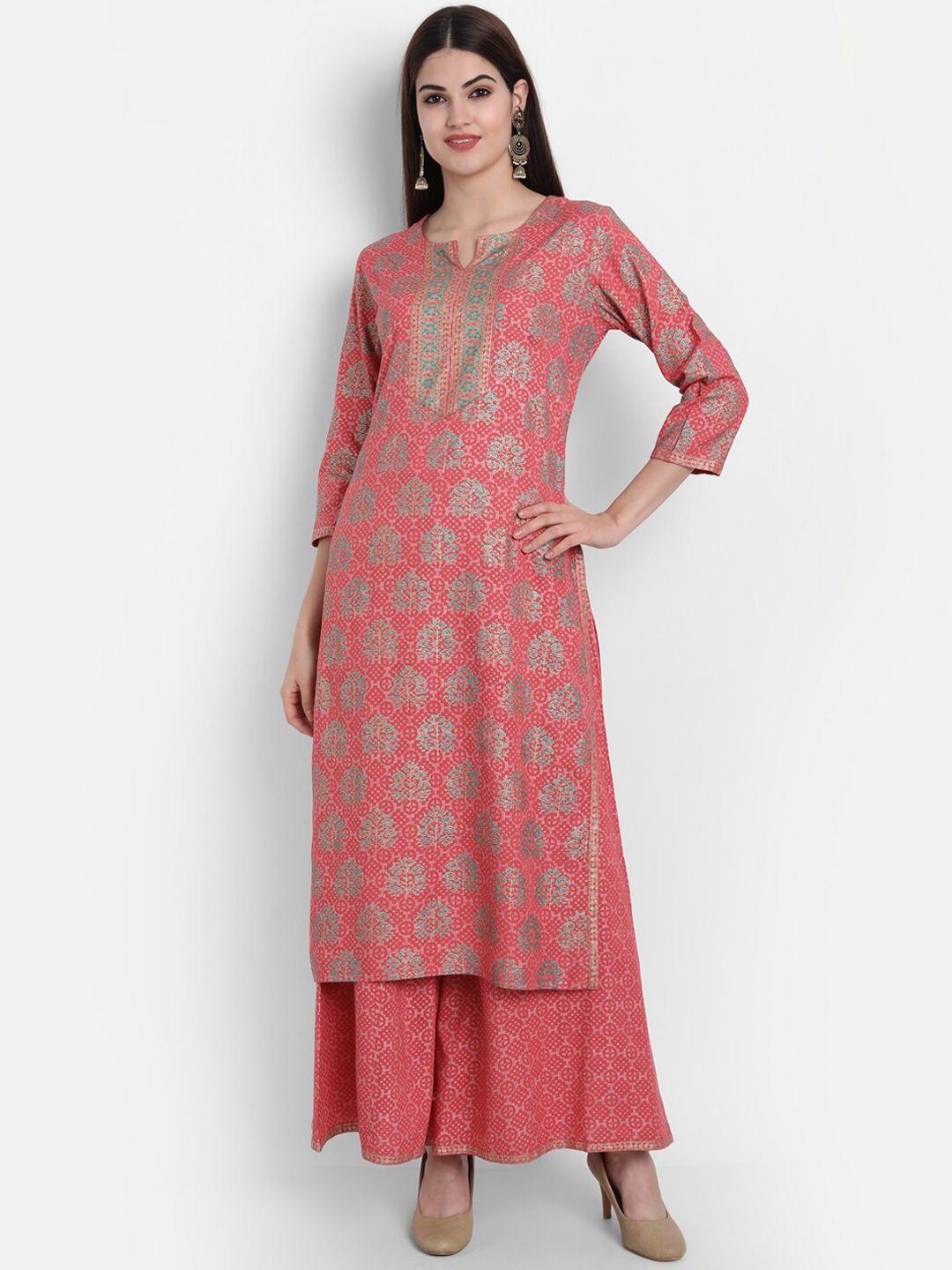 suti women pink ethnic motifs printed kurta with palazzos