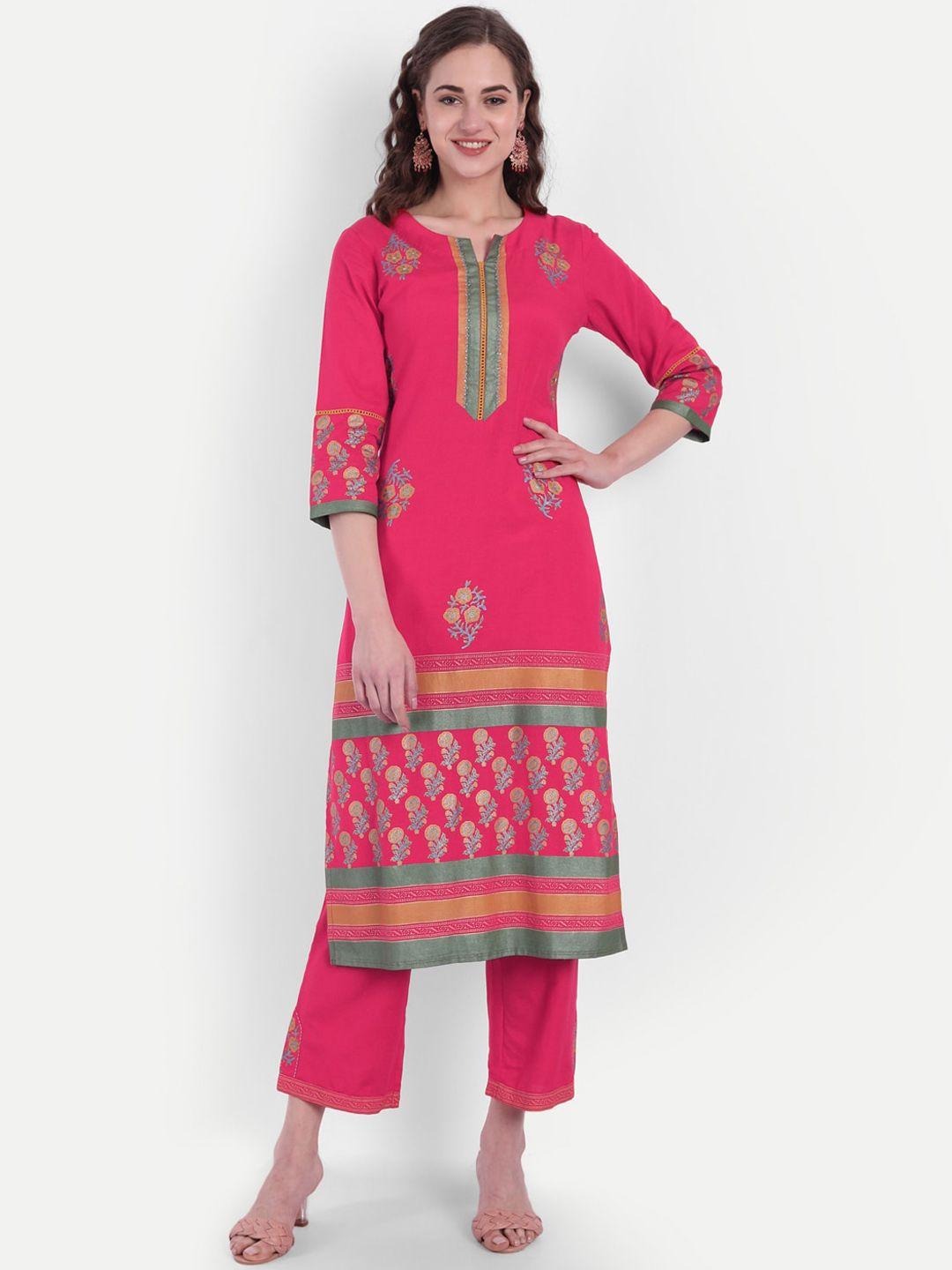 suti women pink floral printed kurta with trousers