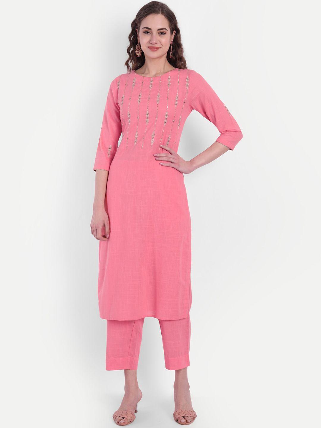 suti women pink yoke design pure cotton kurta with trousers