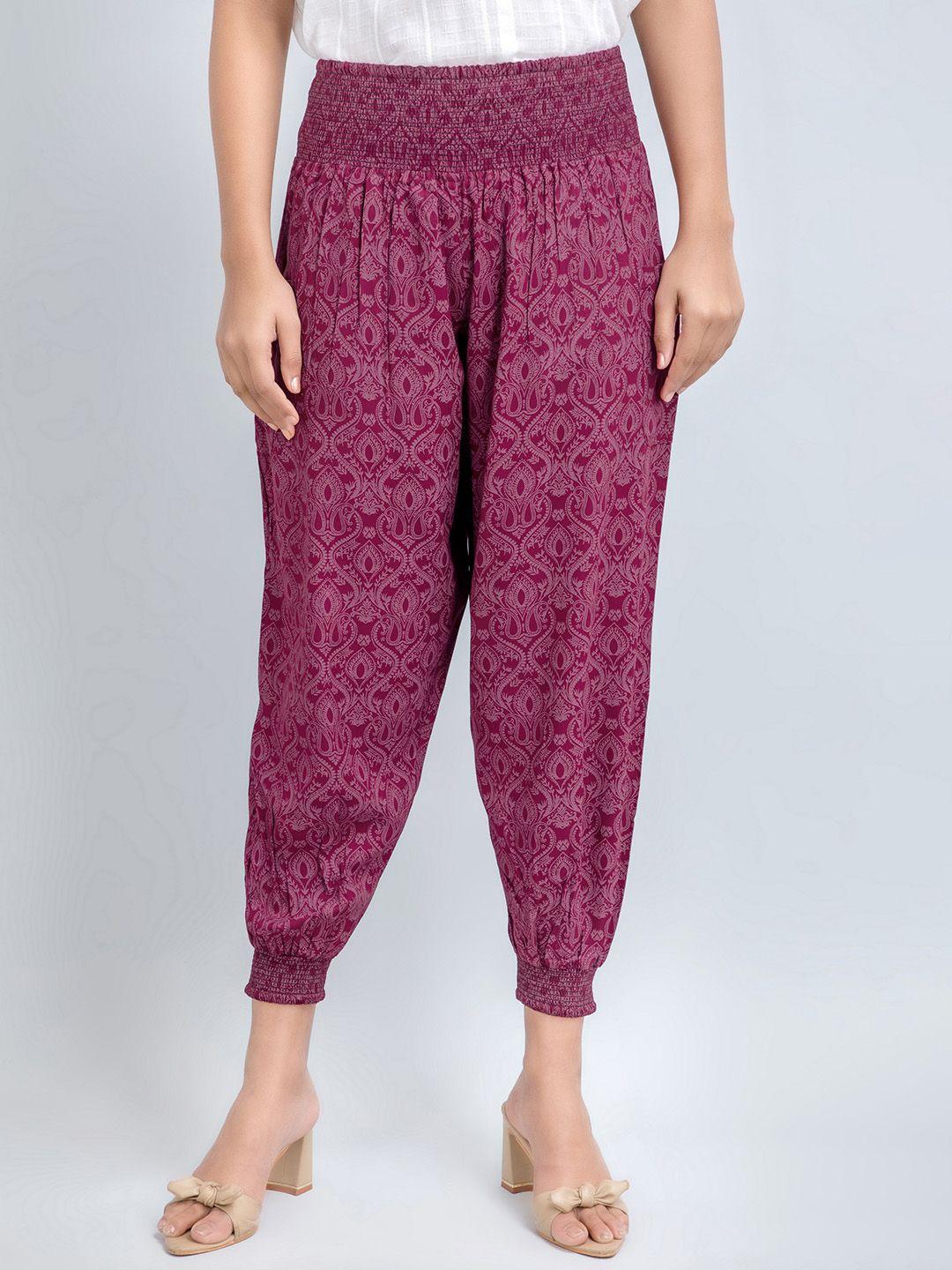 suti women purple ethnic motifs printed loose fit jodhpuris trousers
