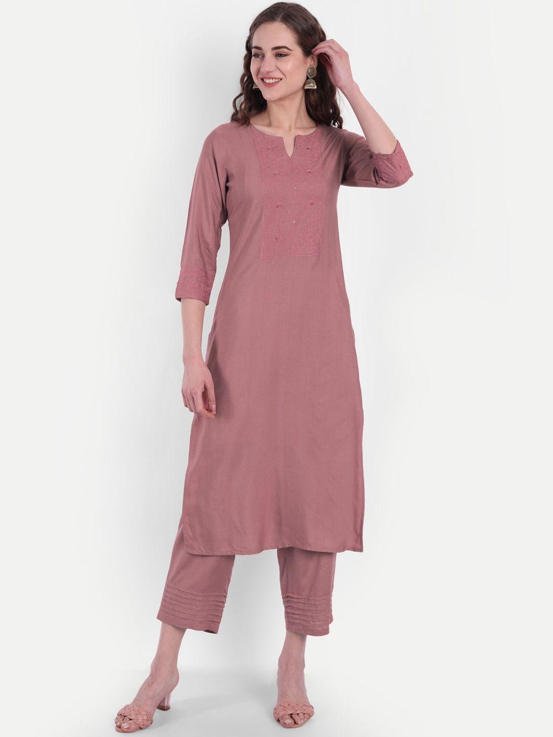 suti women rose embroidered pure cotton kurta with trousers