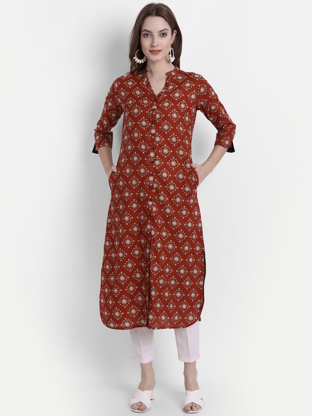 suti women rust red ethnic motifs printed kurta