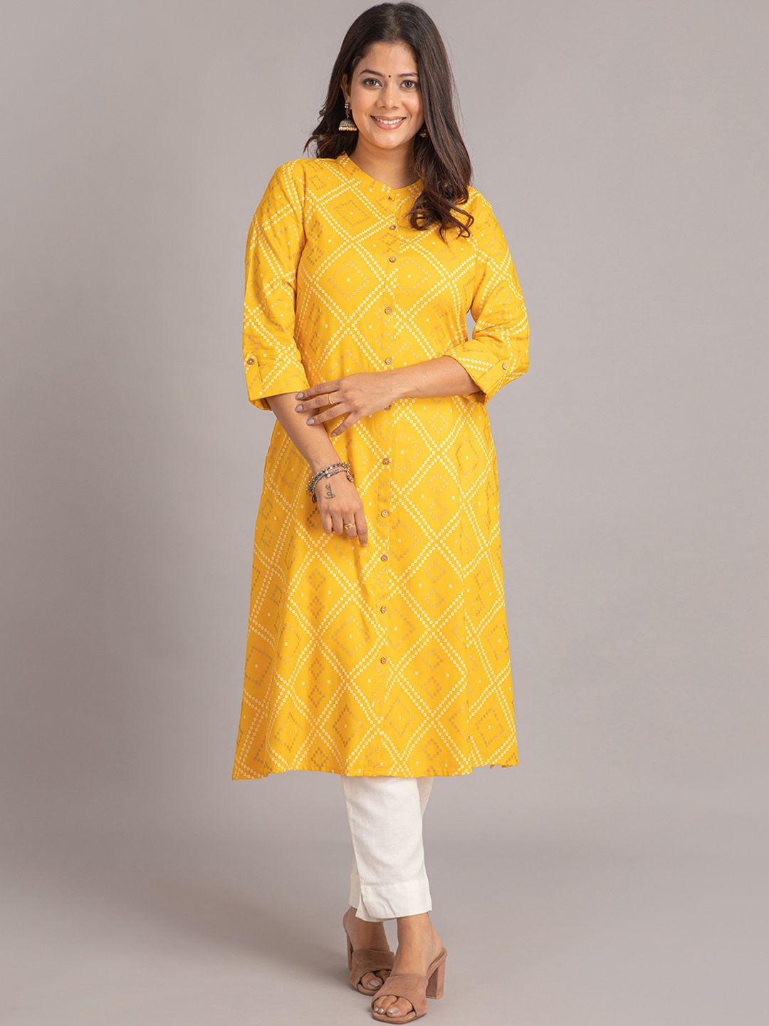 suti women yellow geometric printed sequinned kurta