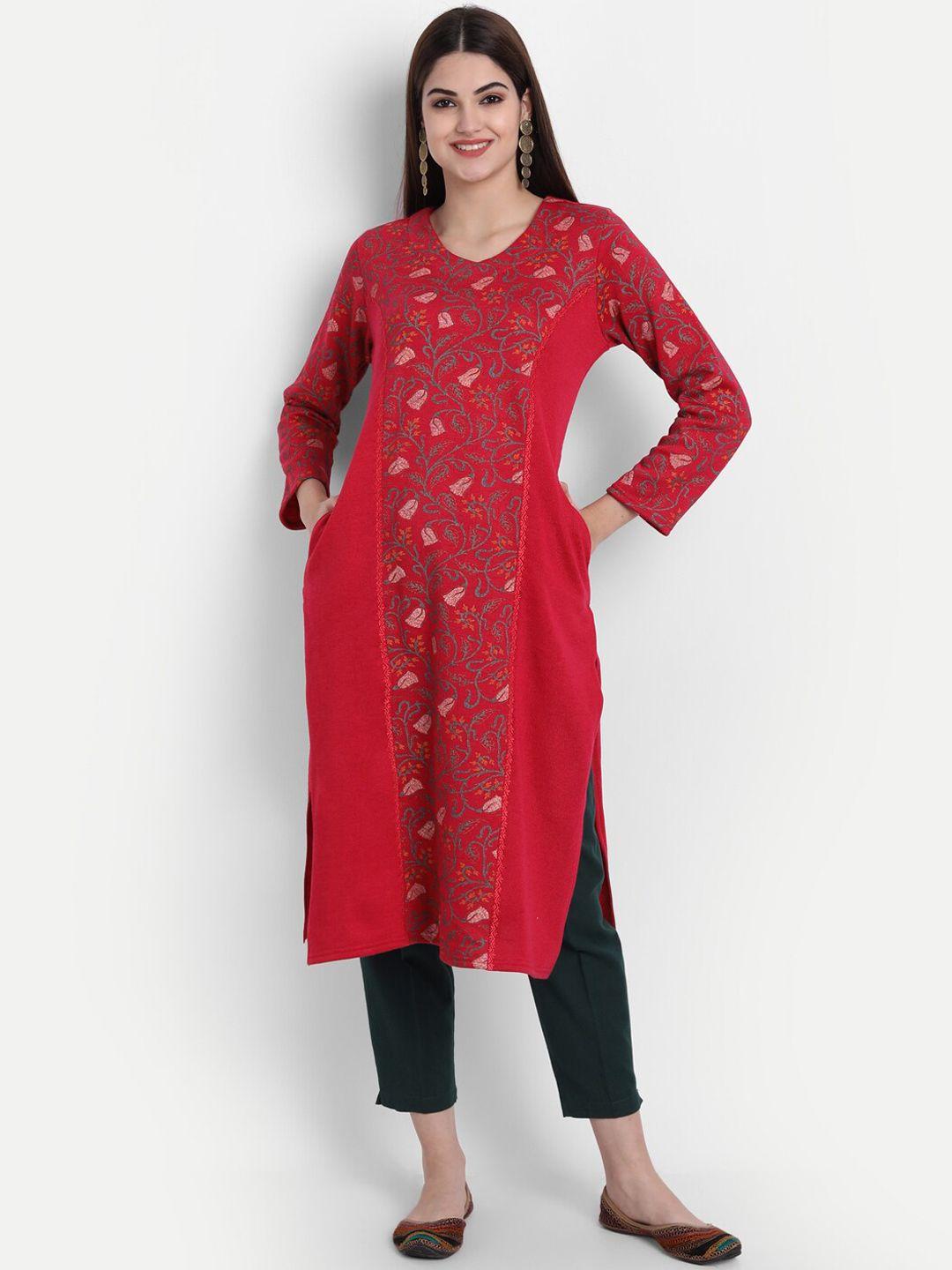 suti wool ethnic motifs printed regular calf length kurta