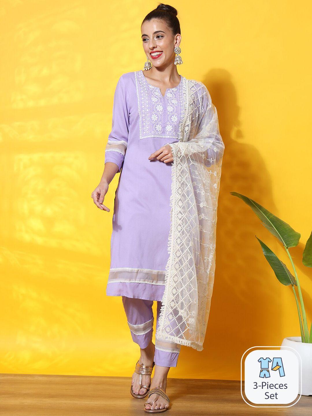 sutidora floral embroidered sequinned kurta with trousers & dupatta