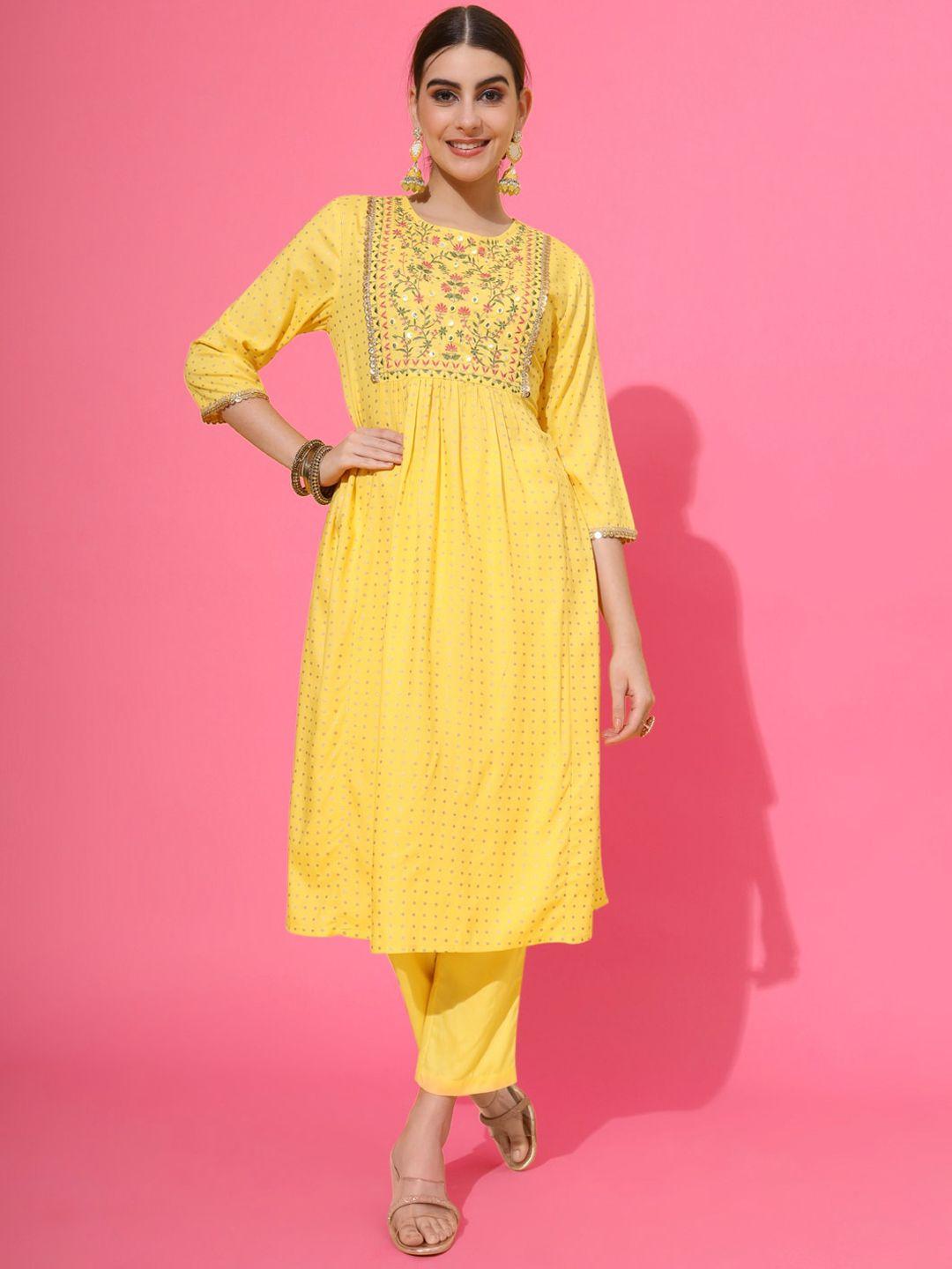 sutidora ethnic motifs embroidered empire thread work kurta with trousers