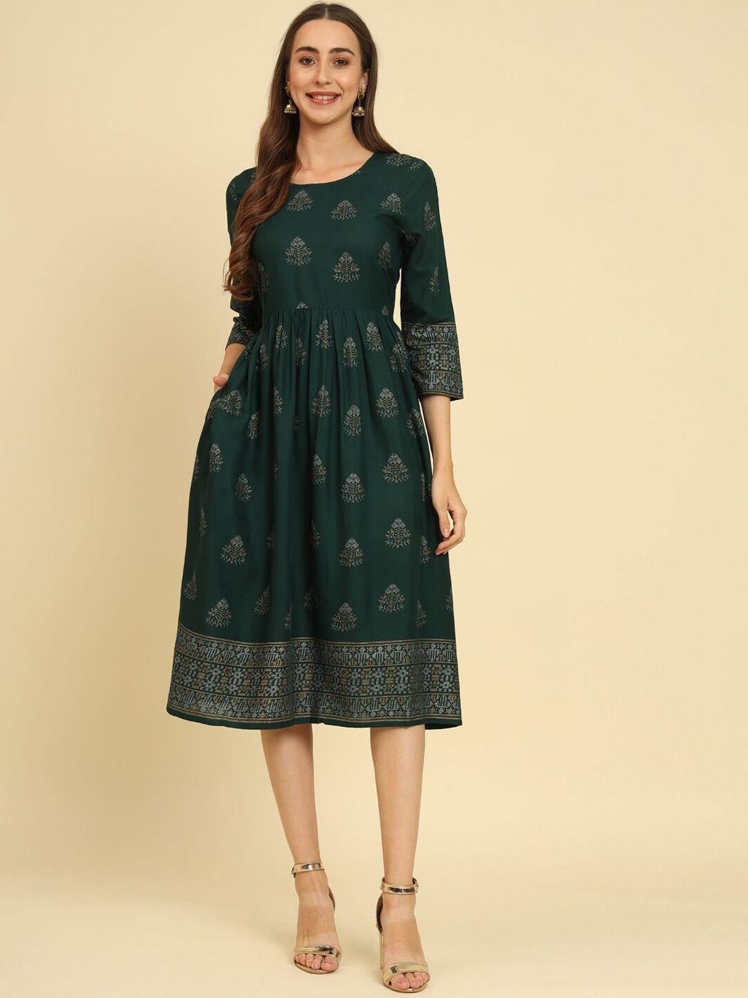 sutidora ethnic motifs printed fit & flare midi ethnic dress