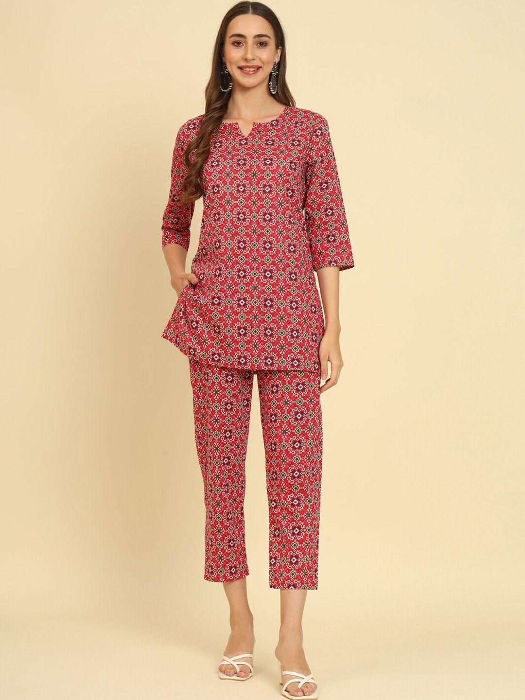 sutidora ethnic motifs printed pure cotton kurti with trousers