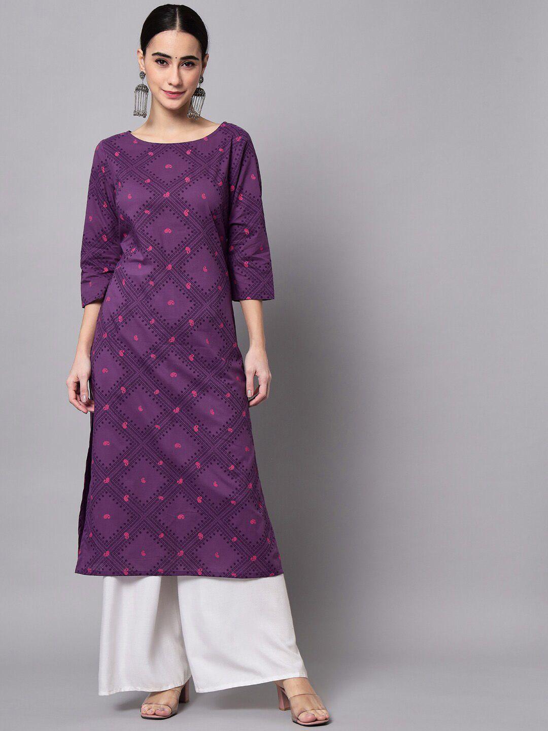 sutidora geometric printed cotton thread work kurta