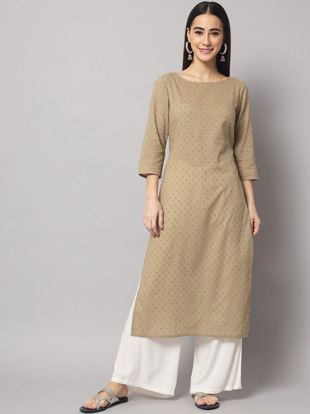 sutidora women beige round neck pure cotton kurta